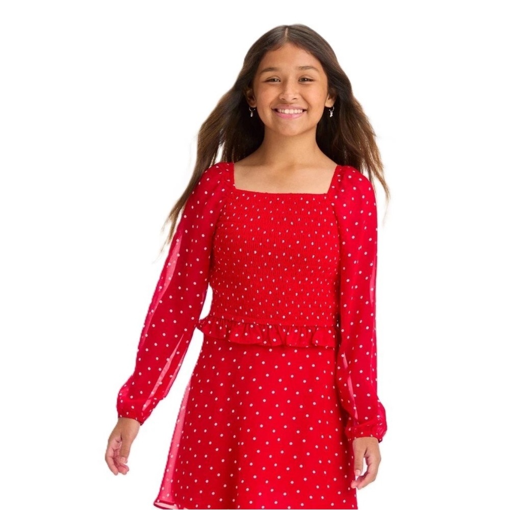 Art Class Red Polka Dot Top & Skirt with Long Sleeves